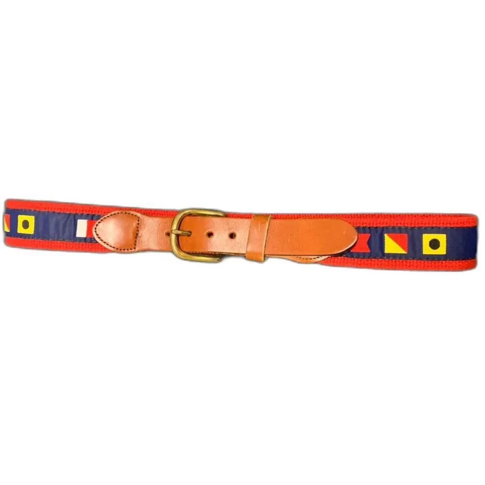 Mens Teens Leather Man LTD Belt Nautical Code Flag Leather Fabric Canvas Size 28